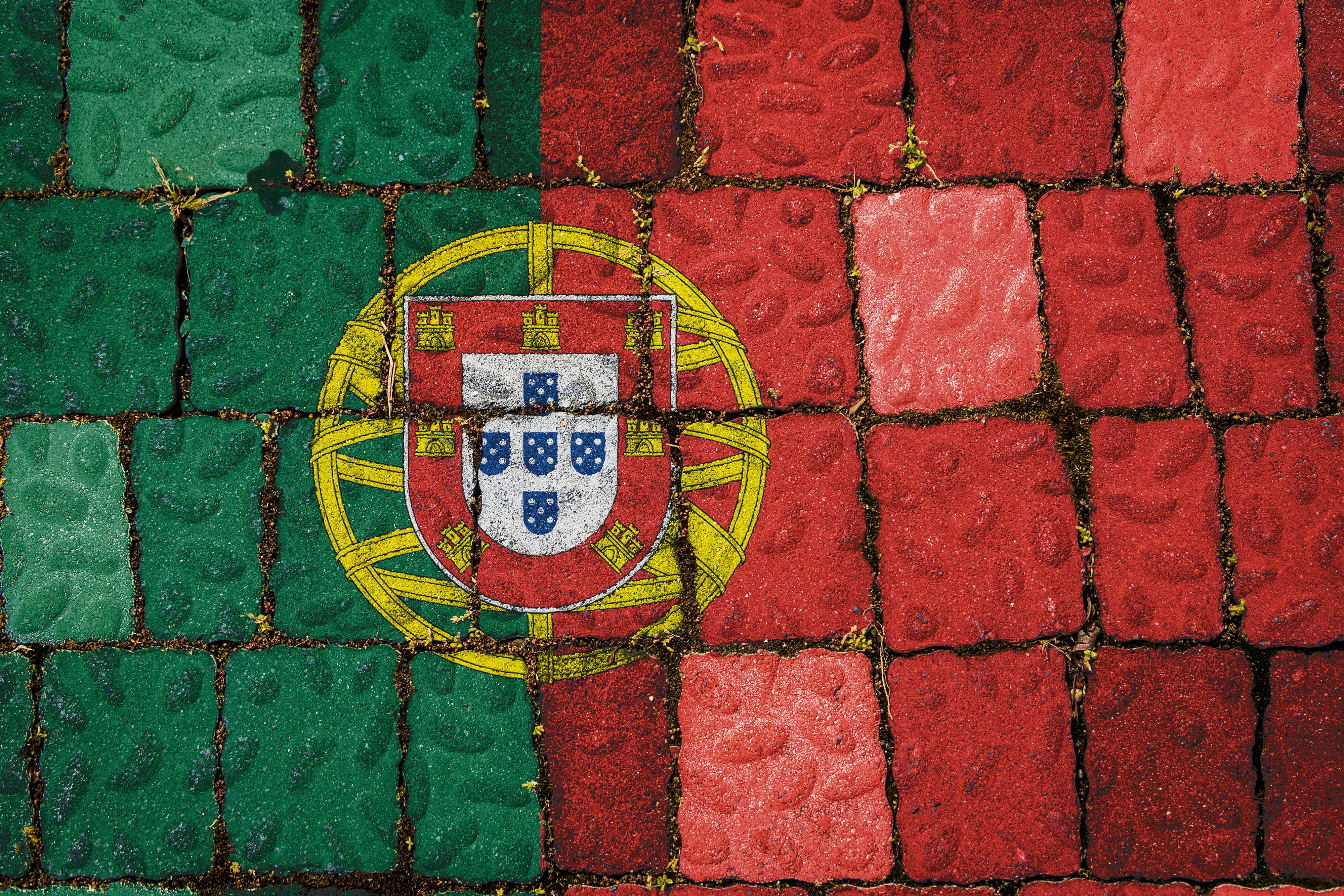 National flag portugal stone wall background flag banner stone texture background